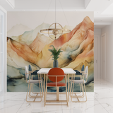 Mountain Mural Wallpaper | Watercolor Terracotta Landscape