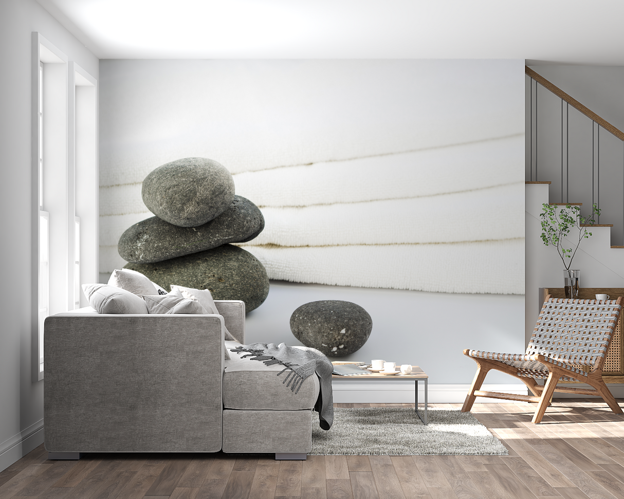 Zen Stone Mural Wallpaper | Minimalist Grey Balance Design