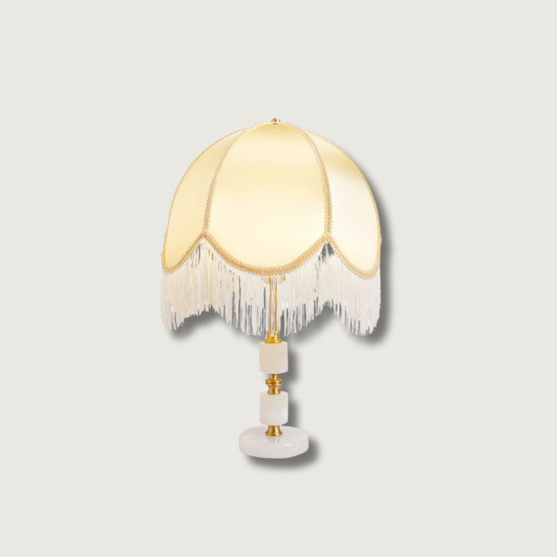 Traditional Table Lamp  Marble Base with Fringe Shade - Product showcase