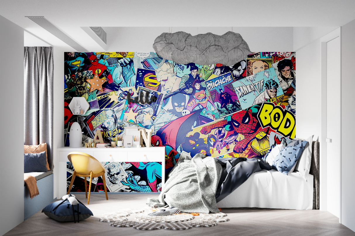 Comics Mural Wallpaper | Superhero Collage Design