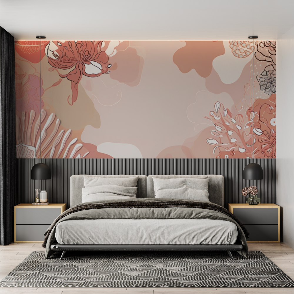 Floral Mural Wallpaper | Abstract Terracotta Art Design