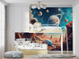 Galaxy Mural Wallpaper | Colorful Space Nebula with Planets