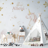 Unicorn Mural Wallpaper | Personalized Pink and Gold Stars Design