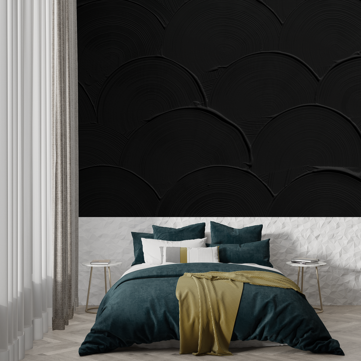 Art Deco Mural Wallpaper | Black Circular Pattern Design