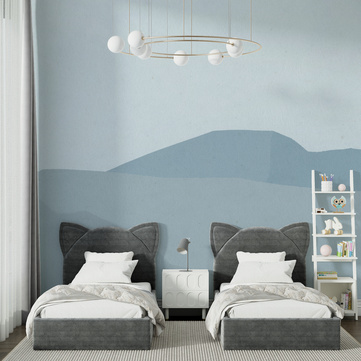 Mountain Mural Wallpaper | Minimalist Blue Design