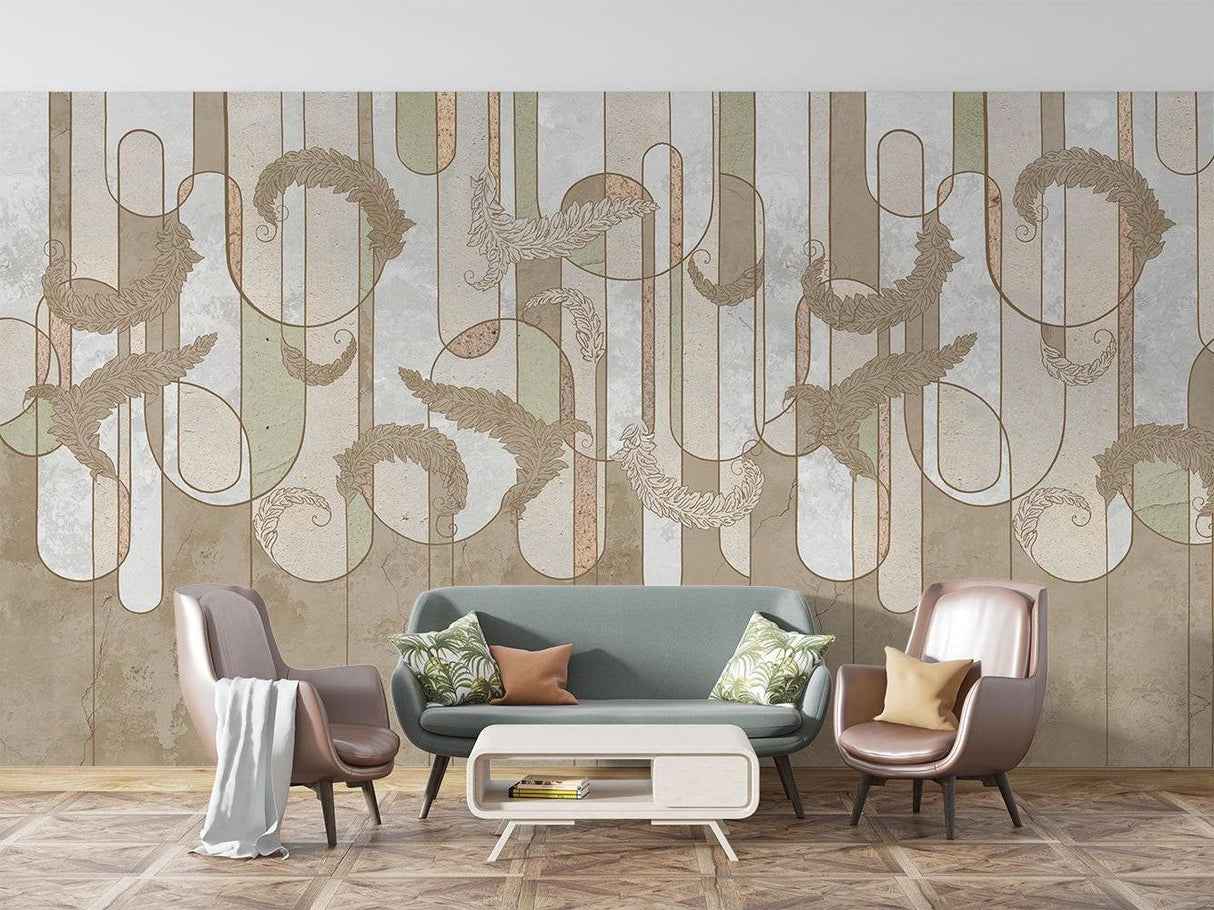 Feather Mural Wallpaper | Art Deco Geometric Pattern