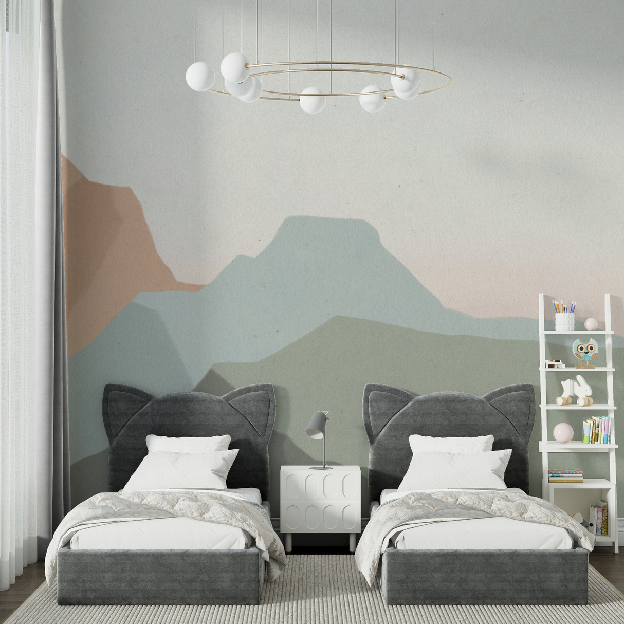 Mountain Mural Wallpaper | Serene Pastel Landscape