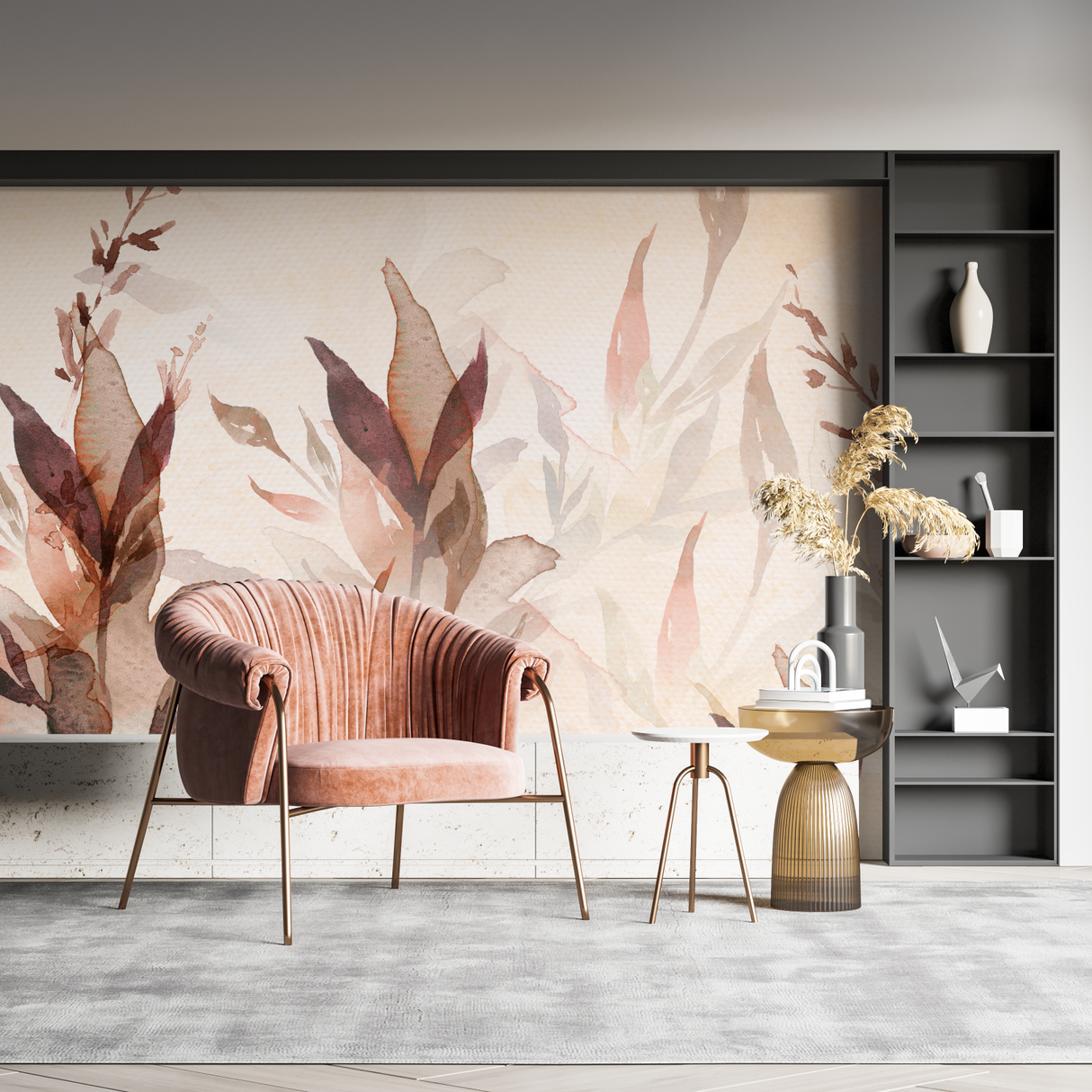 Watercolor Mural Wallpaper | Autumn Leaves in Terracotta Shades