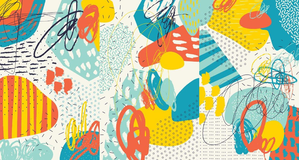 Abstract Mural Wallpaper | Modern Geometric Art in Teal and Yellow