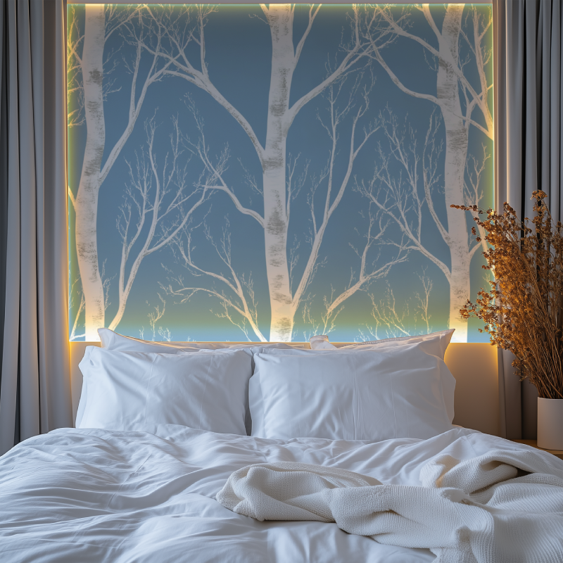 Tree Mural Wallpaper | White Birch on Blue Background