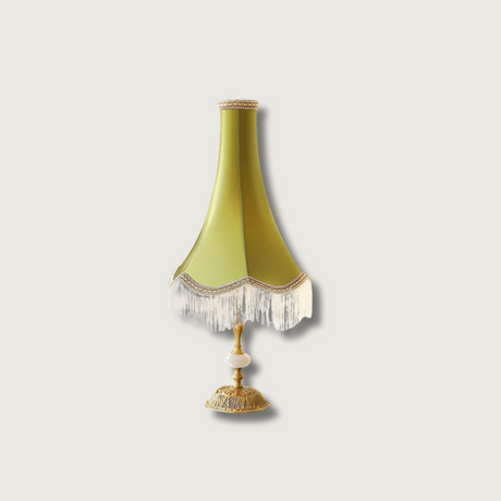 Vintage Table Lamp  Marble Base with Fringe Trim - Product showcase