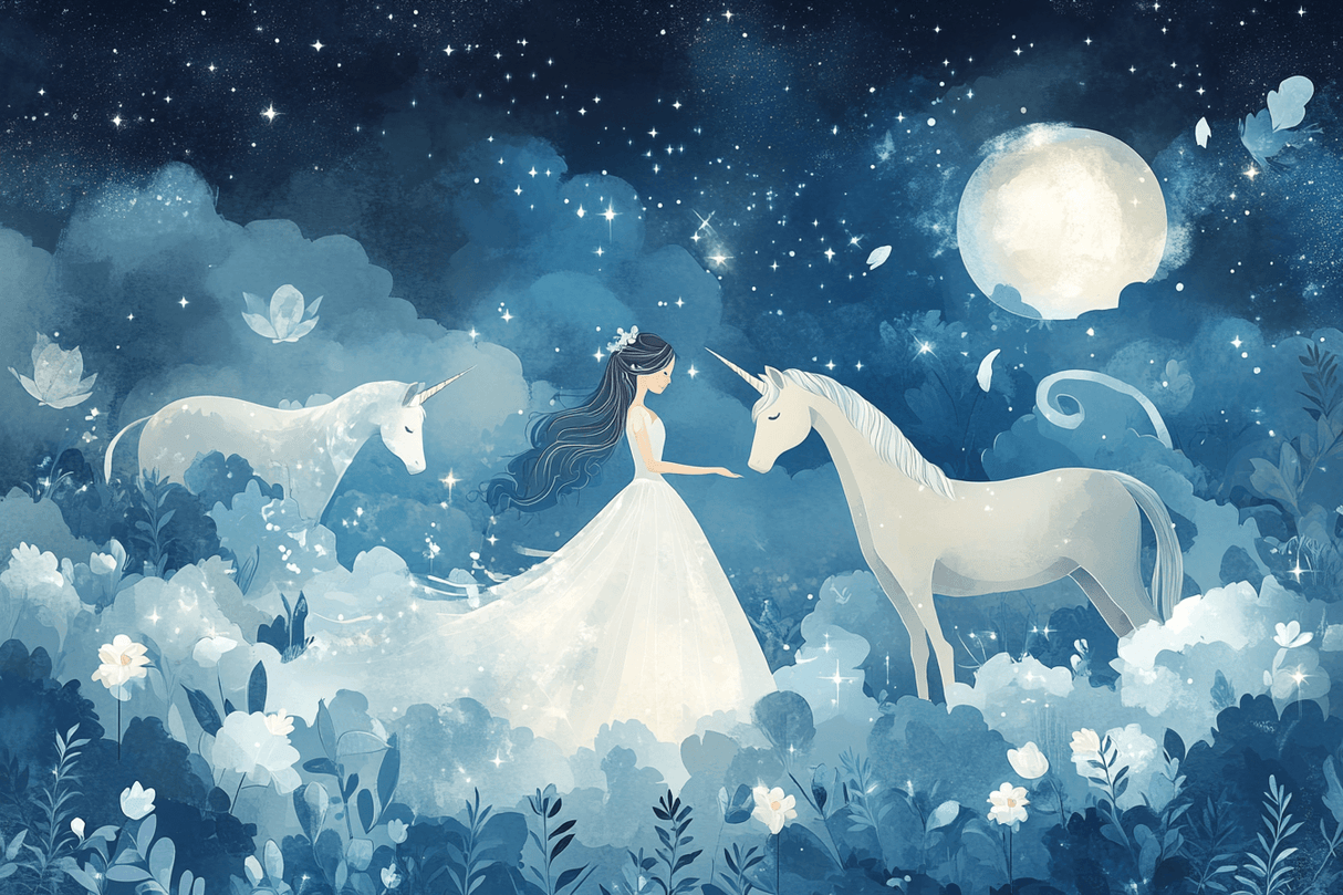 Unicorn Mural Wallpaper | Princess and Magical Night Sky