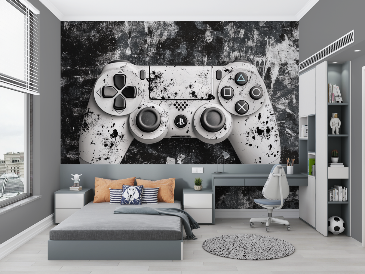 Gaming Mural Wallpaper | PlayStation Controller Black and White Design