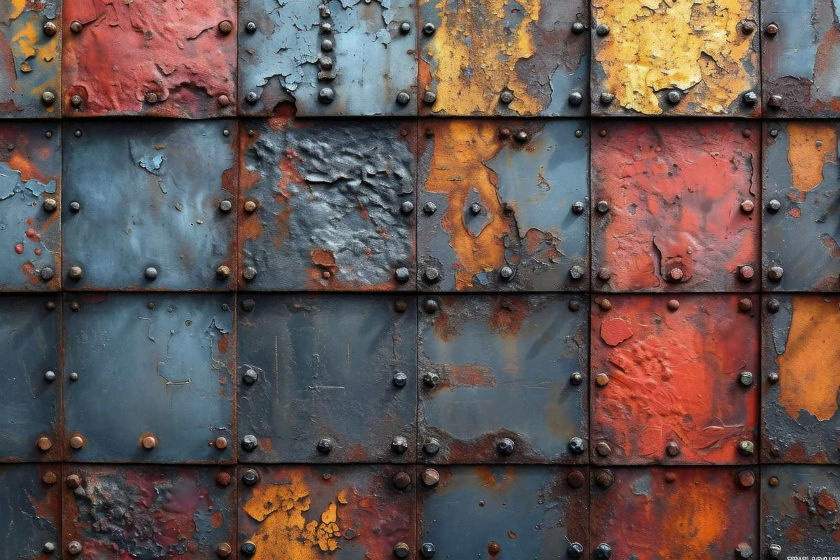 Industrial Mural Wallpaper | Rustic Metal With Rivets Design
