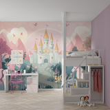 Princess Mural Wallpaper | Enchanted Castle with Pink Unicorns