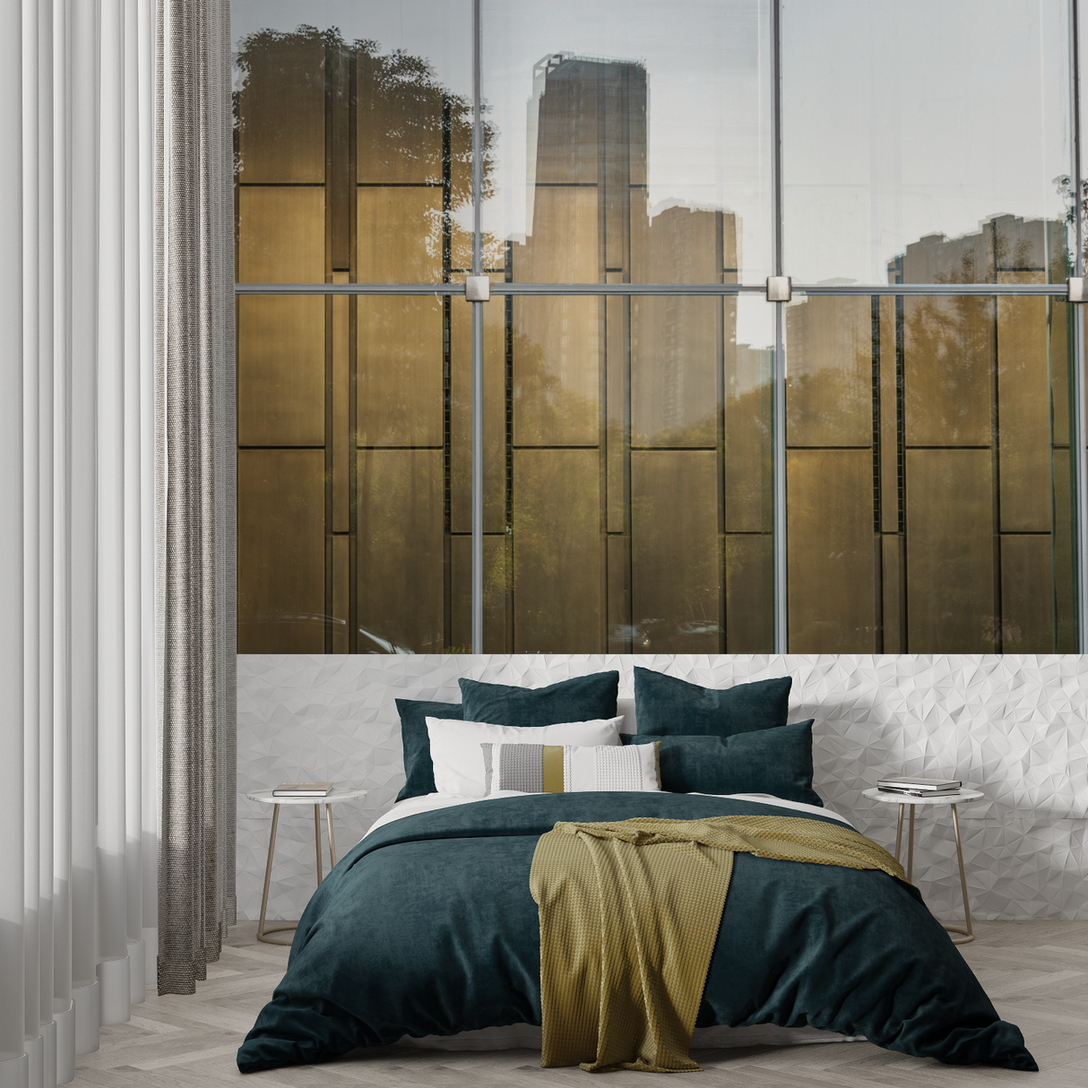 Industrial Mural Wallpaper | Modern Gold Glass Window Design