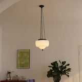 Modern Glass Pendant Light  White Dome Chain Hanging Design - Detailed view