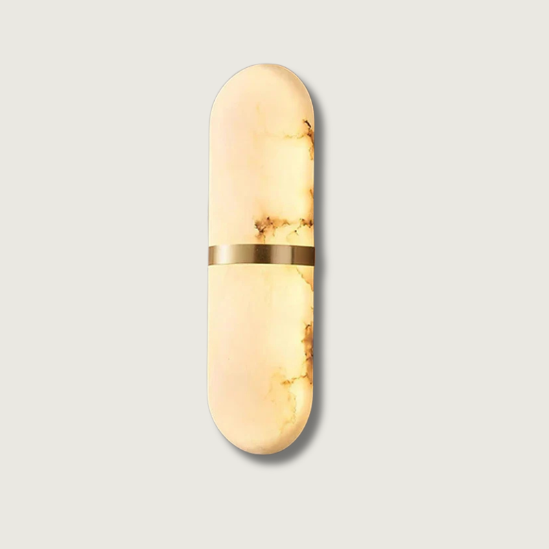 Marble Wall Lamp  Oval Capsule Design With Gold Accent - Product showcase
