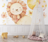 Lion Mural Wallpaper | Cute Safari with Balloons and Flowers