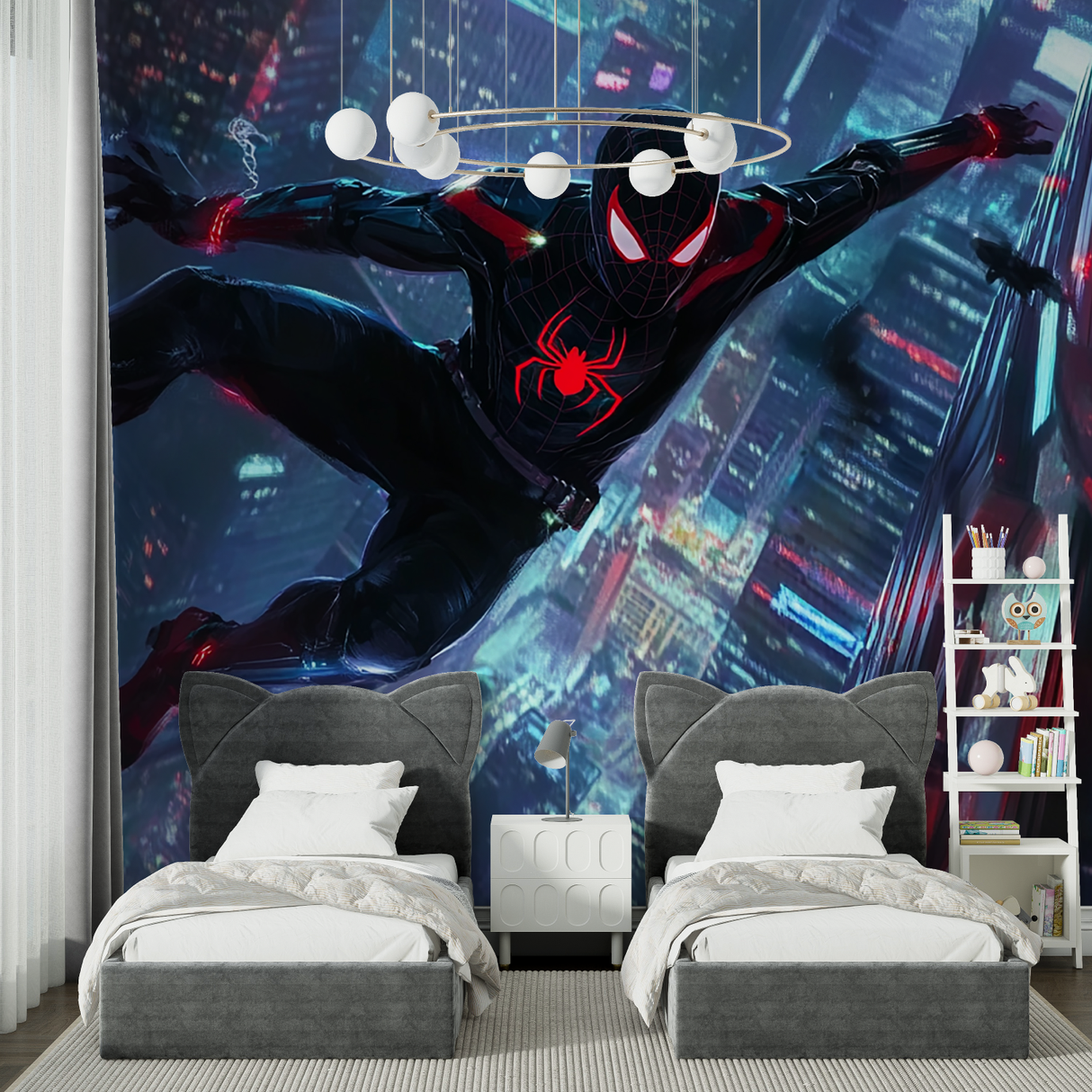 Superhero Mural Wallpaper | Cyberpunk City Night Scene