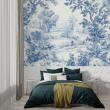 Toile de Jouy Mural Wallpaper | Classic Blue Forest Scene