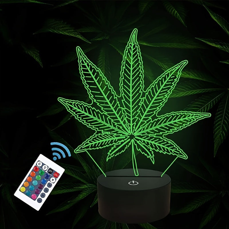 3D Illusion Night Lamp  Multi-Color LED Leaf Design - Detailed view