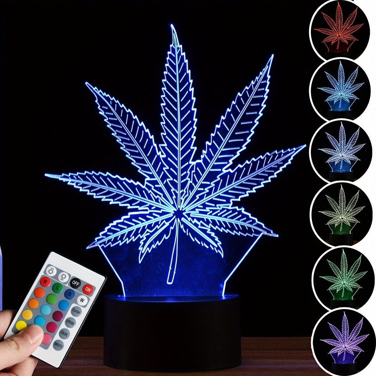 3D Illusion Night Lamp  Multi-Color LED Leaf Design - Product detail 5