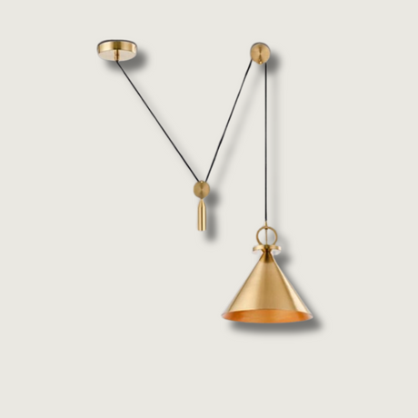 Modern Pendant Light  Copper Cone with Pulley System - Product showcase