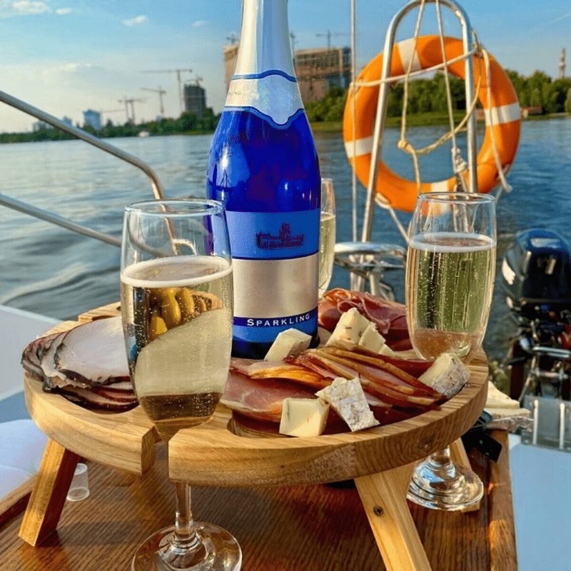 Wooden Wine Picnic Table  Portable Oak Serving Tray Design - Detailed view