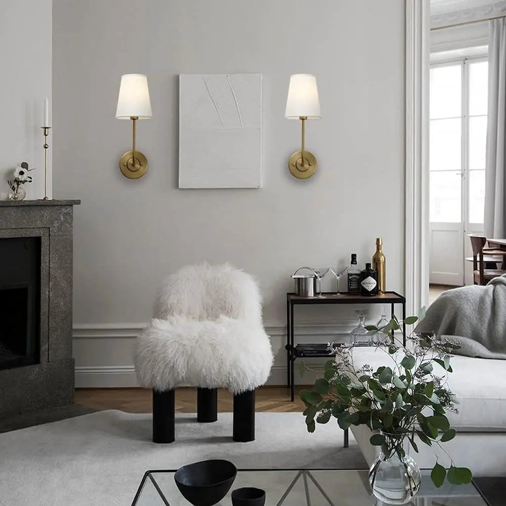 Modern Wall Sconce  Brass Frame with White Fabric Shade - Product detail 4