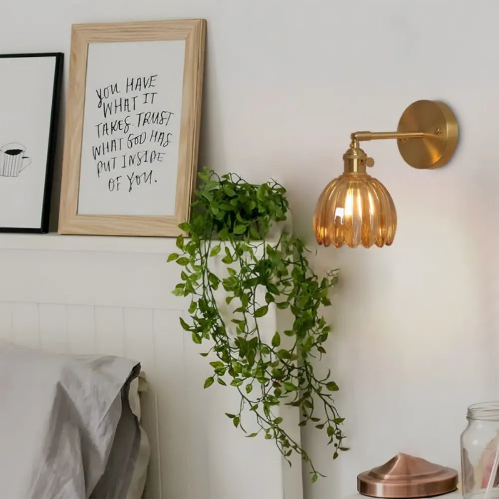 Art Deco Wall Sconce  Amber Glass Tulip Shade - Product detail 4