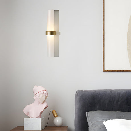Modern Wall Sconce  Frosted Glass Tube with Brass Accent - Product showcase