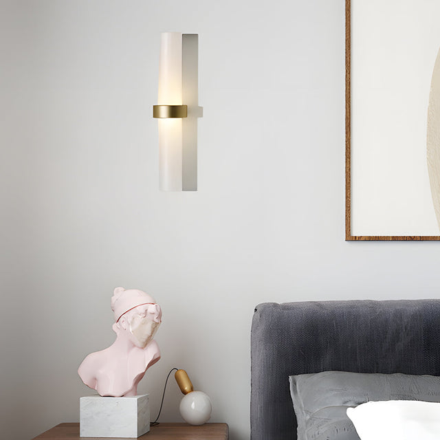 Modern Wall Sconce  Frosted Glass Tube with Brass Accent - Product showcase