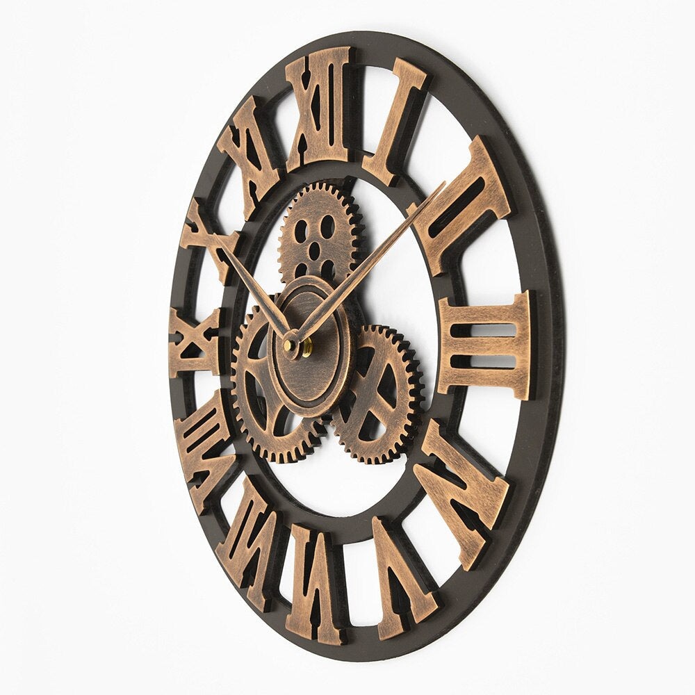 Industrial Wall Clock  Roman Numeral Gear Design - Product example