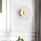 Modern Glass Wall Light  Clear Disc with Brass Accent - Product example