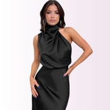 Emerald Evening Dress  Draped High-Neck Satin Maxi - Product detail 15
