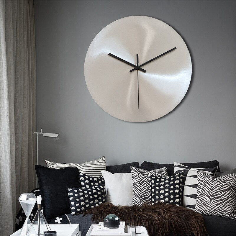Minimalist Wall Clock  Brushed Stainless Steel Design - Product showcase