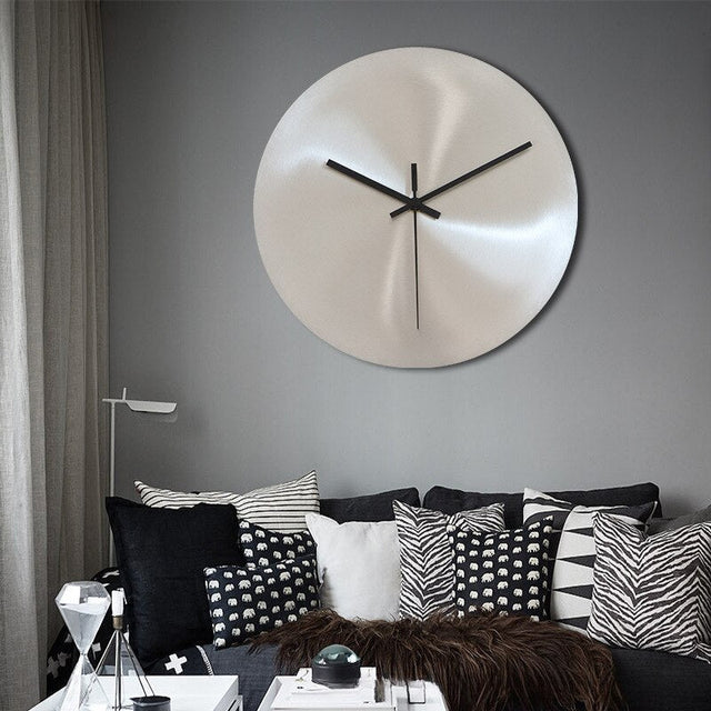 Minimalist Wall Clock  Brushed Stainless Steel Design - Product showcase