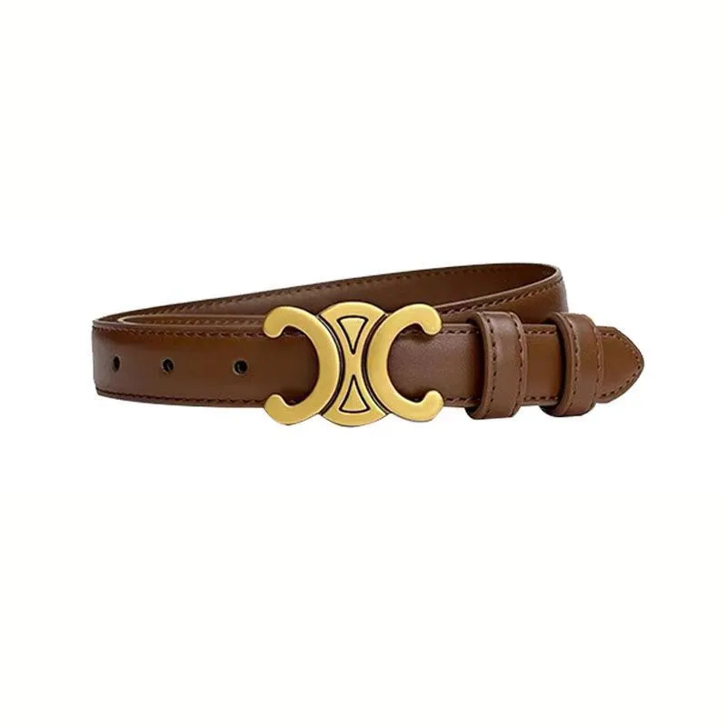 Designer Leather Belt  Gold Double C Buckle - Product detail 8
