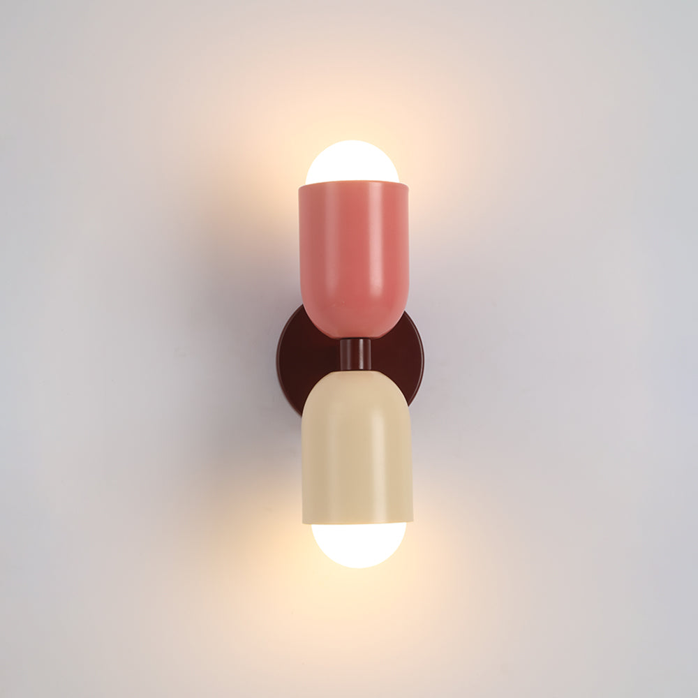 Modern Wall Sconce  Dual Capsule Design in Coral and Cream - Product showcase