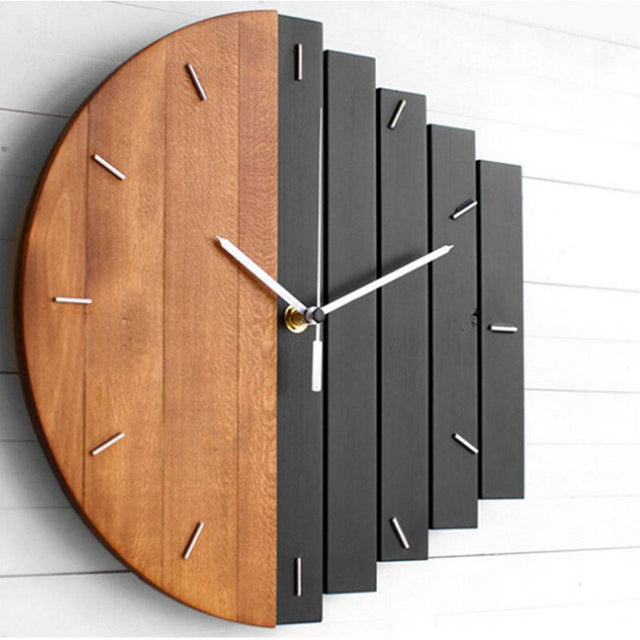 Modern Wall Clock  Wood And Metal Split Design - Product showcase