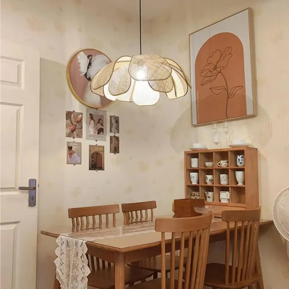 Floral Pendant Light  Natural Rattan Petal Design - Product example