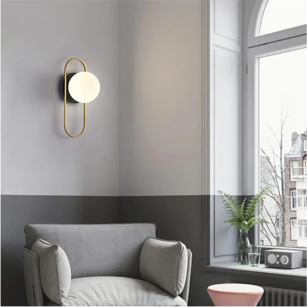 Modern Wall Sconce  Brass Frame Globe Light - Product example