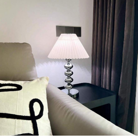 Chrome Table Lamp  Pleated Shade Stacked Sphere Base - Product example