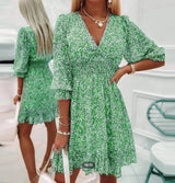 Floral Summer Mini Dress  Pink Boho V-Neck Design - Product detail 10