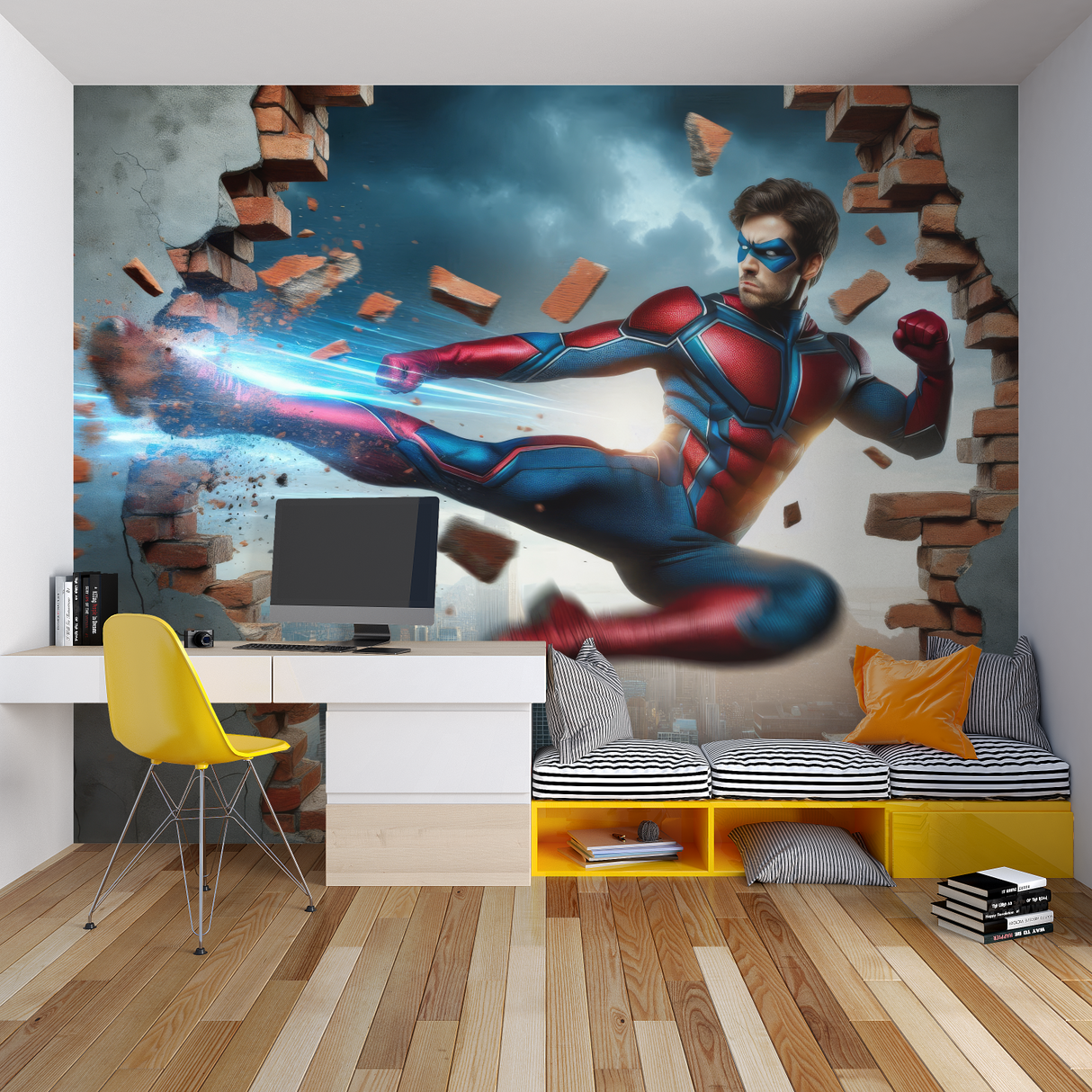 Superhero Mural Wallpaper | Dynamic 3D Action Design