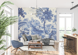 Vintage Mural Wallpaper | Blue Toile de Jouy Countryside Scene