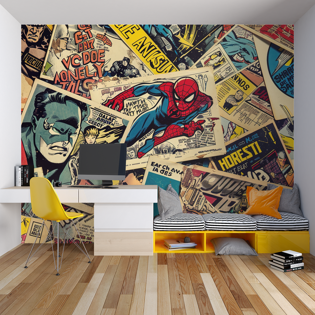 Comic Book Mural Wallpaper | Retro Superhero Collection
