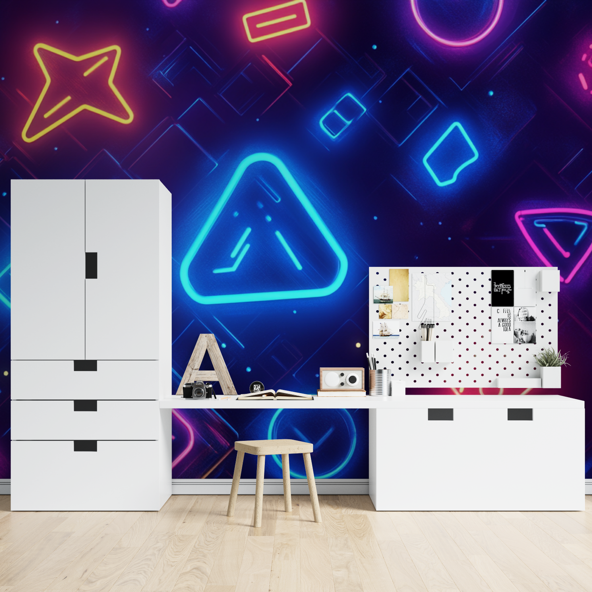 Gaming Mural Wallpaper | Neon Geometric Design
