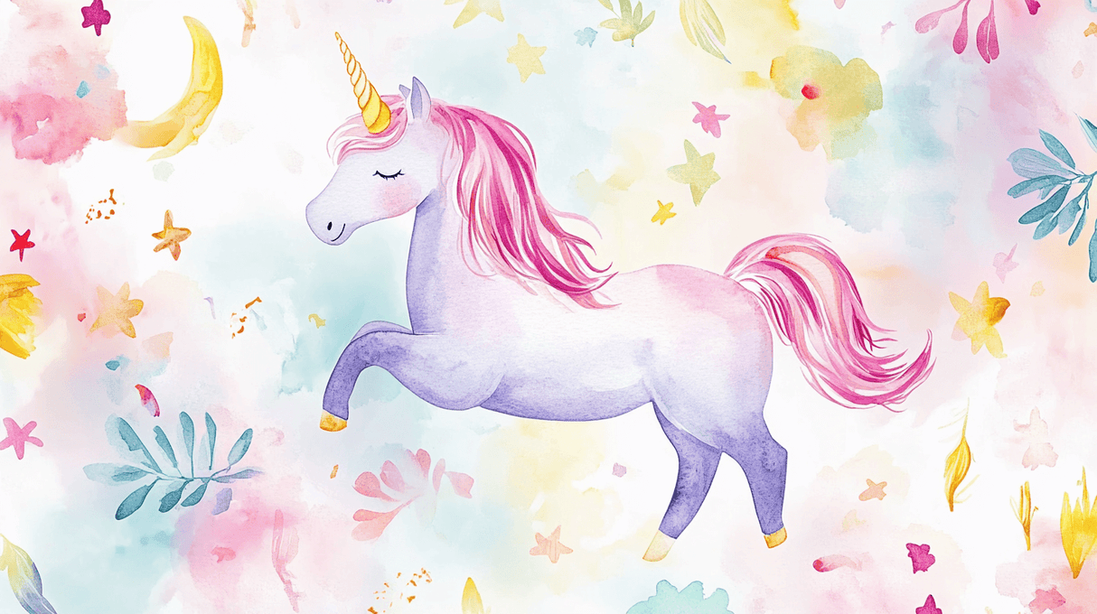 Unicorn Mural Wallpaper | Magical Watercolor with Stars and Moon